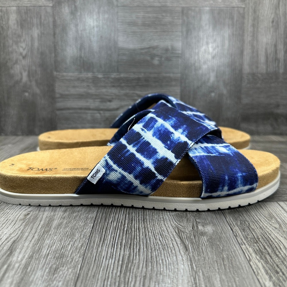 TOMS Savanna Slide Sandals Women Size 9 Navy Batik Tie Dye Canvas NEW